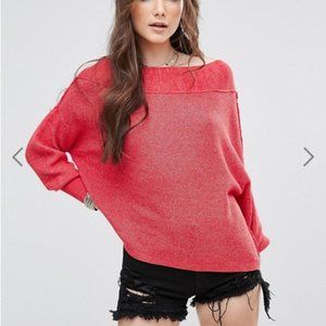 Free People Red Off The Shoulder Knit Sweater